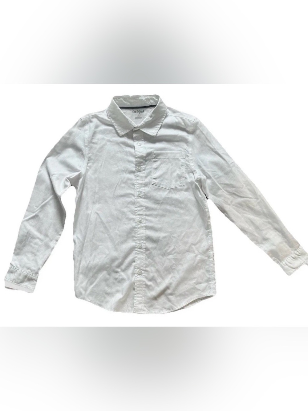 New Cat & Jack Boy's Button-Up Shirt Large (10-12) White Wrinkle Resist Cotton